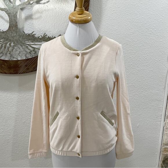 NWOT Des Petit Hauts Kalane Velour Glitter Trim Jacket Pink Apricot T1 36 - Picture 1 of 8